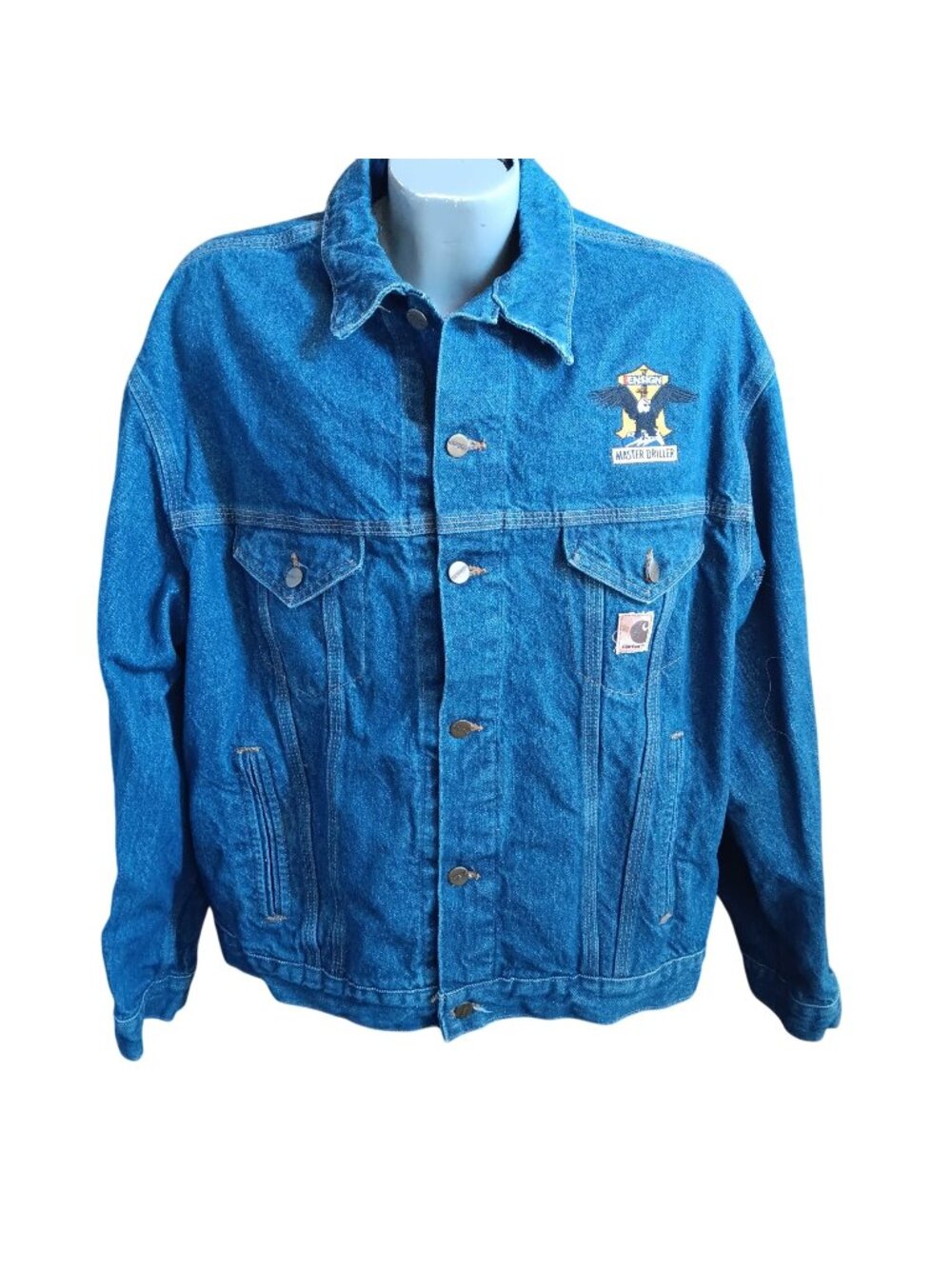 XL Vintage Carhartt Trucker Jacket J12DST Denim Ensign Master Driller Distressed